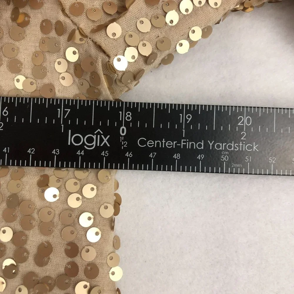 Alythea Women's Size Small Beige Gold Sequin 3/4 Sleeve Open Front Crop Jacket - Picture 6 of 8